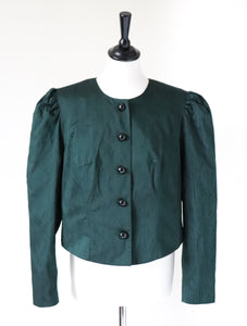 Tyrol Taffeta Silk Green Blouse - 1980s Vintage - Long Sleeves - M / L - UK 12 / 14