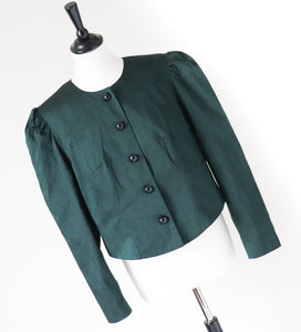 Tyrol Taffeta Silk Green Blouse - 1980s Vintage - Long Sleeves - M / L - UK 12 / 14