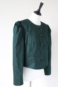 Tyrol Taffeta Silk Green Blouse - 1980s Vintage - Long Sleeves - M / L - UK 12 / 14