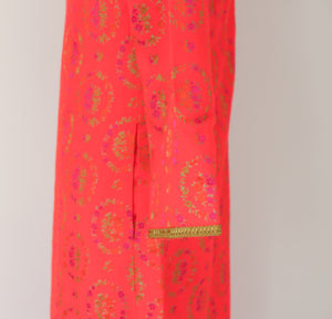 Vintage 1960s Kaftan Long Dress - Long Sleeves - Orange - XS /S - UK 8 / 10
