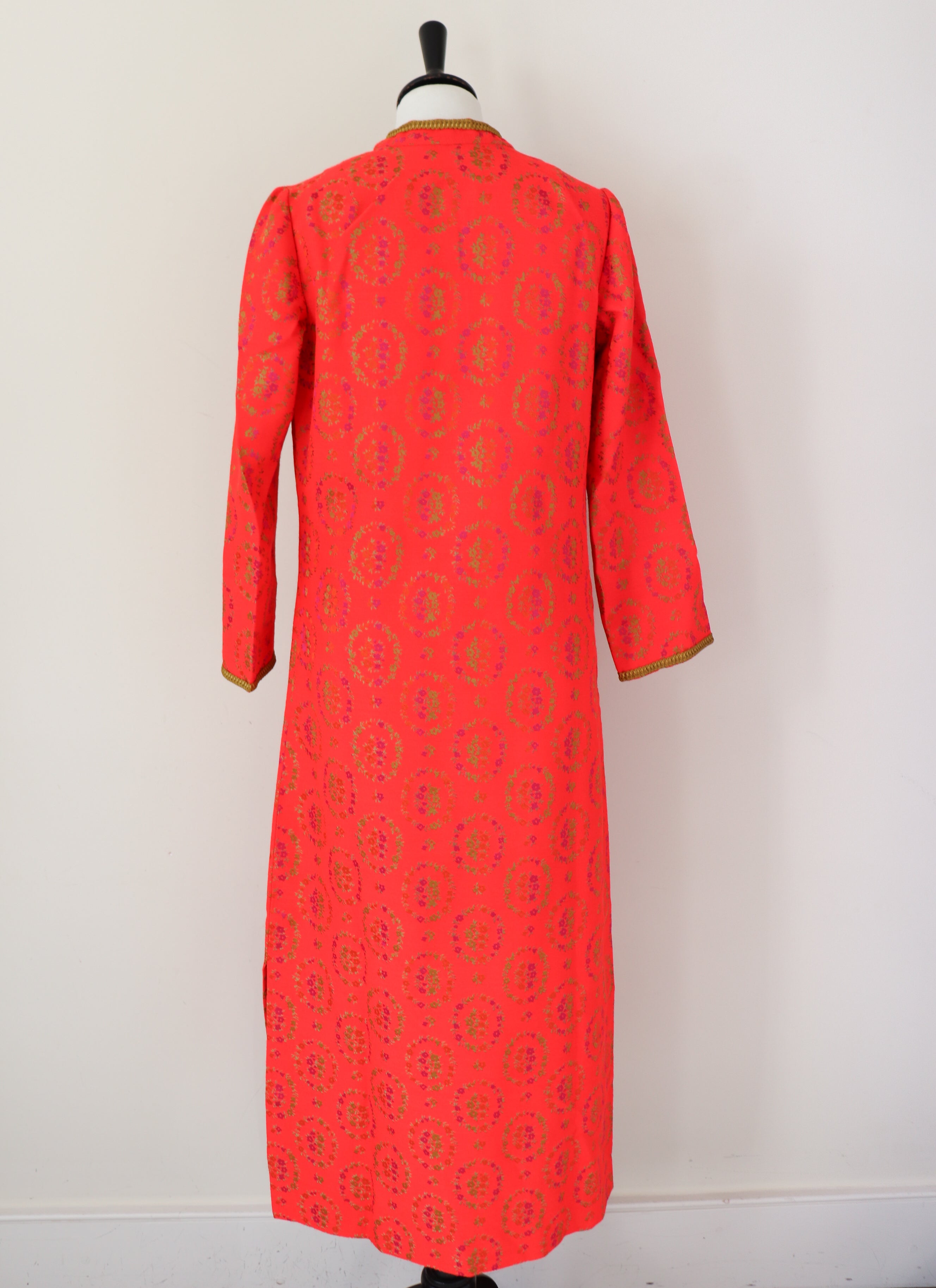 Vintage  1960s Kaftan Long Dress -  Long Sleeves - Orange - XS /S - UK 8 / 10