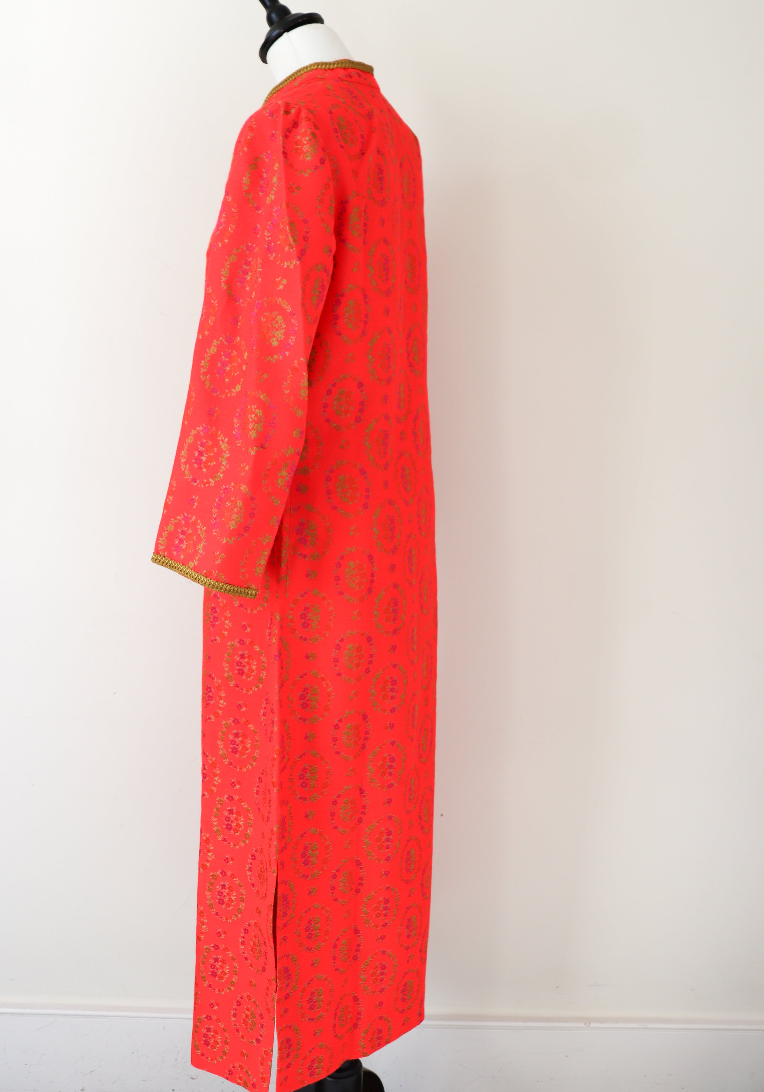 Vintage  1960s Kaftan Long Dress -  Long Sleeves - Orange - XS /S - UK 8 / 10