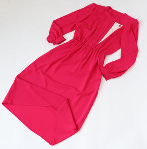 Vintage 1980s Pink Polyester Dress - Elastic Waist - M / UK 12