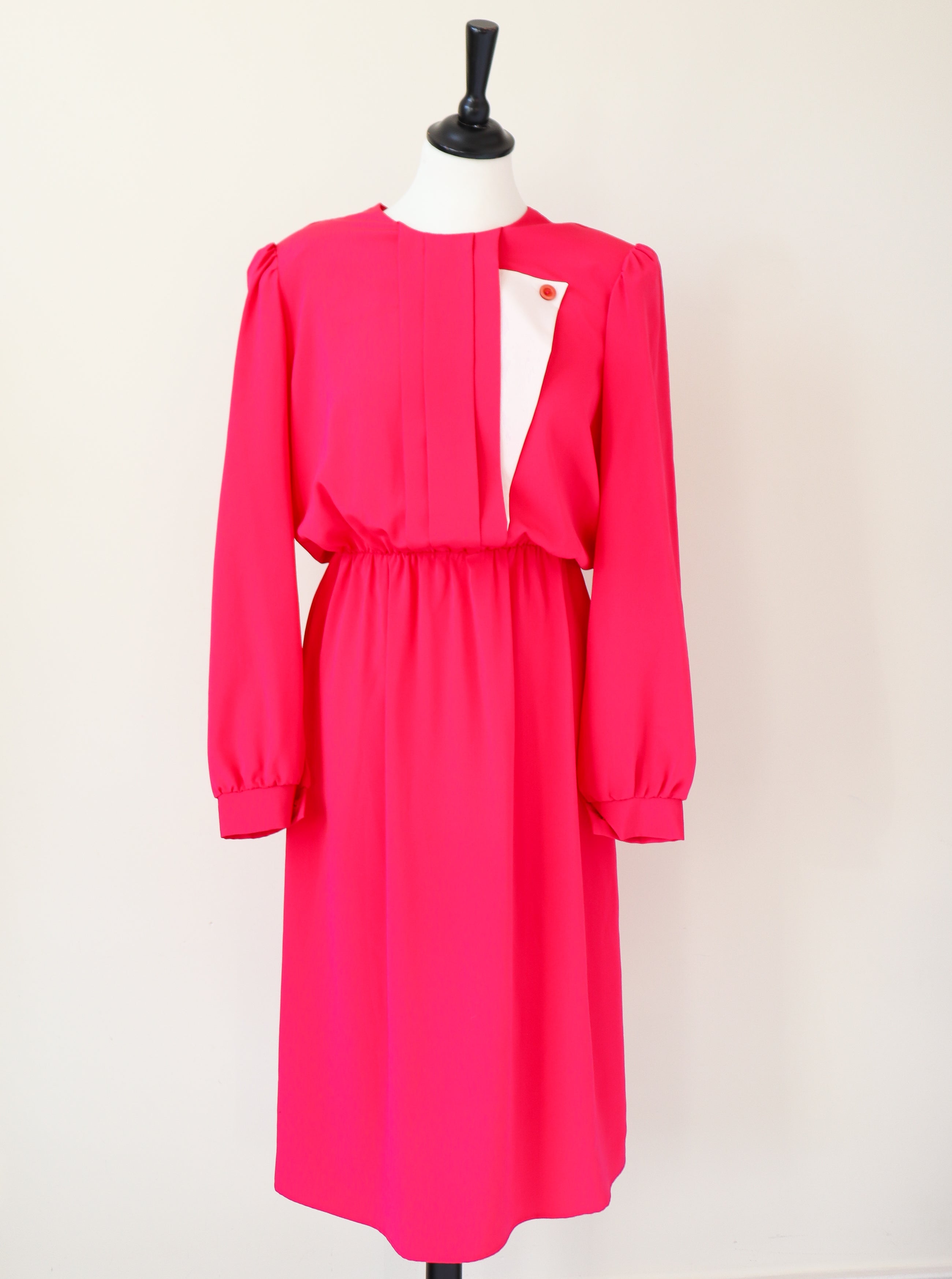 Vintage 1980s Pink Polyester Dress - Elastic Waist - M / UK 12