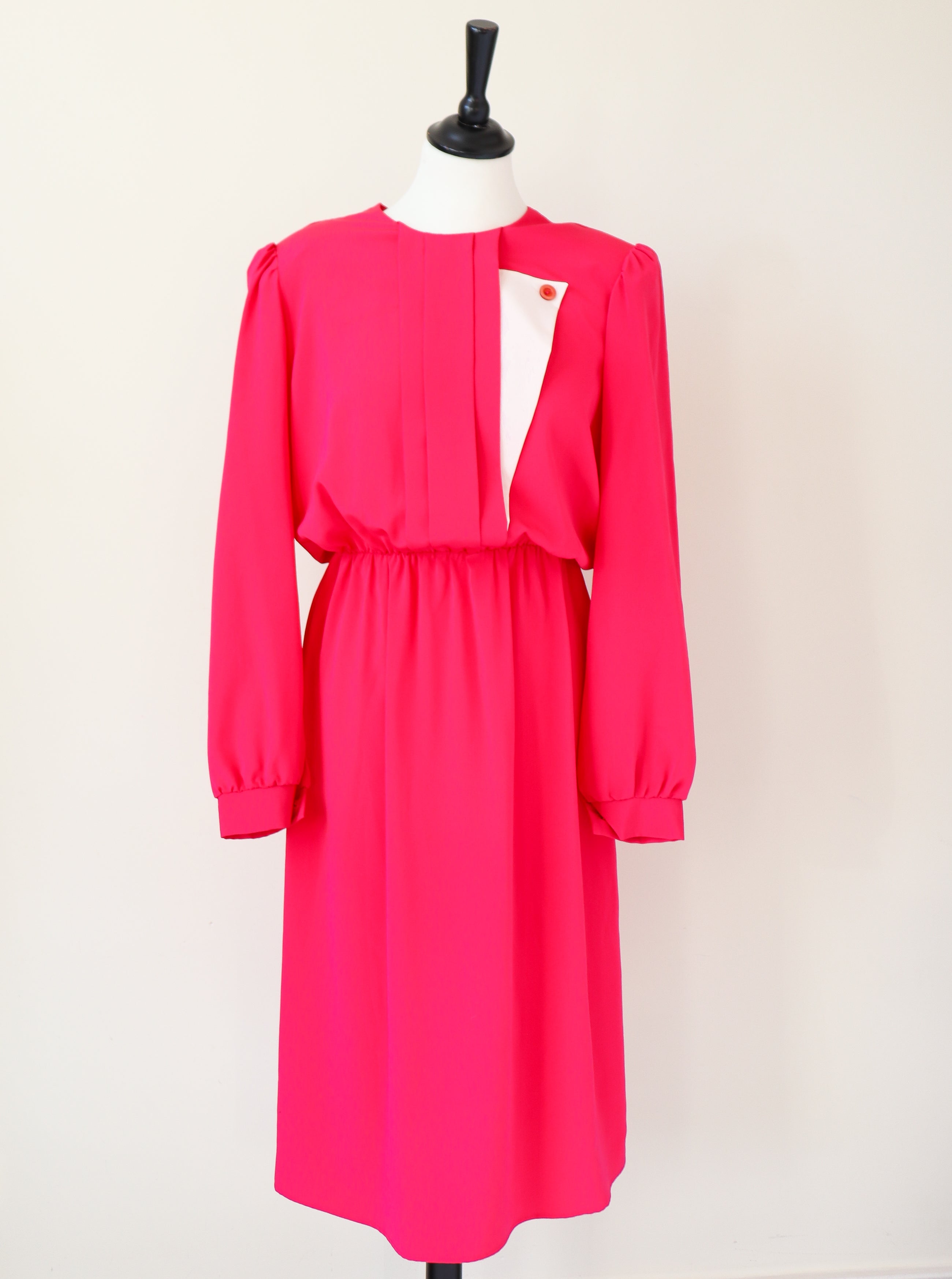Vintage 1980s Pink Polyester Dress -  Elastic Waist -  M / UK 12