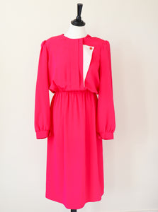 Vintage 1980s Pink Polyester Dress - Elastic Waist - M / UK 12
