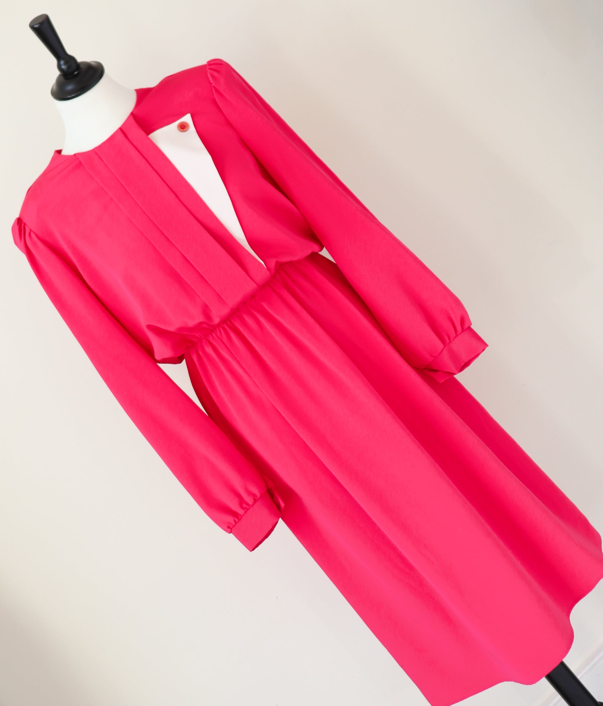 Vintage 1980s Pink Polyester Dress - Elastic Waist - M / UK 12