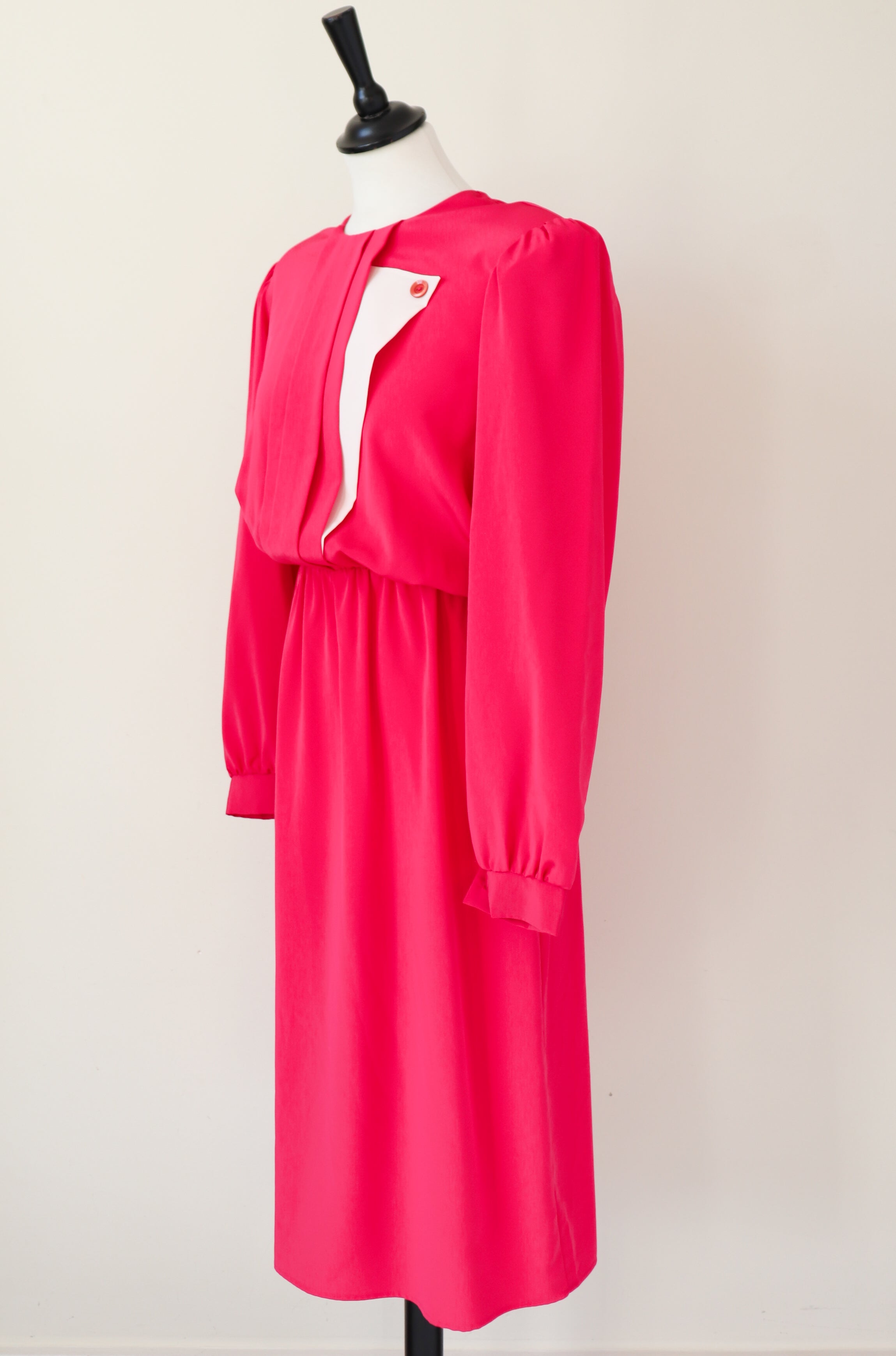 Vintage 1980s Pink Polyester Dress -  Elastic Waist -  M / UK 12