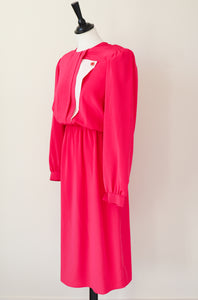 Vintage 1980s Pink Polyester Dress - Elastic Waist - M / UK 12