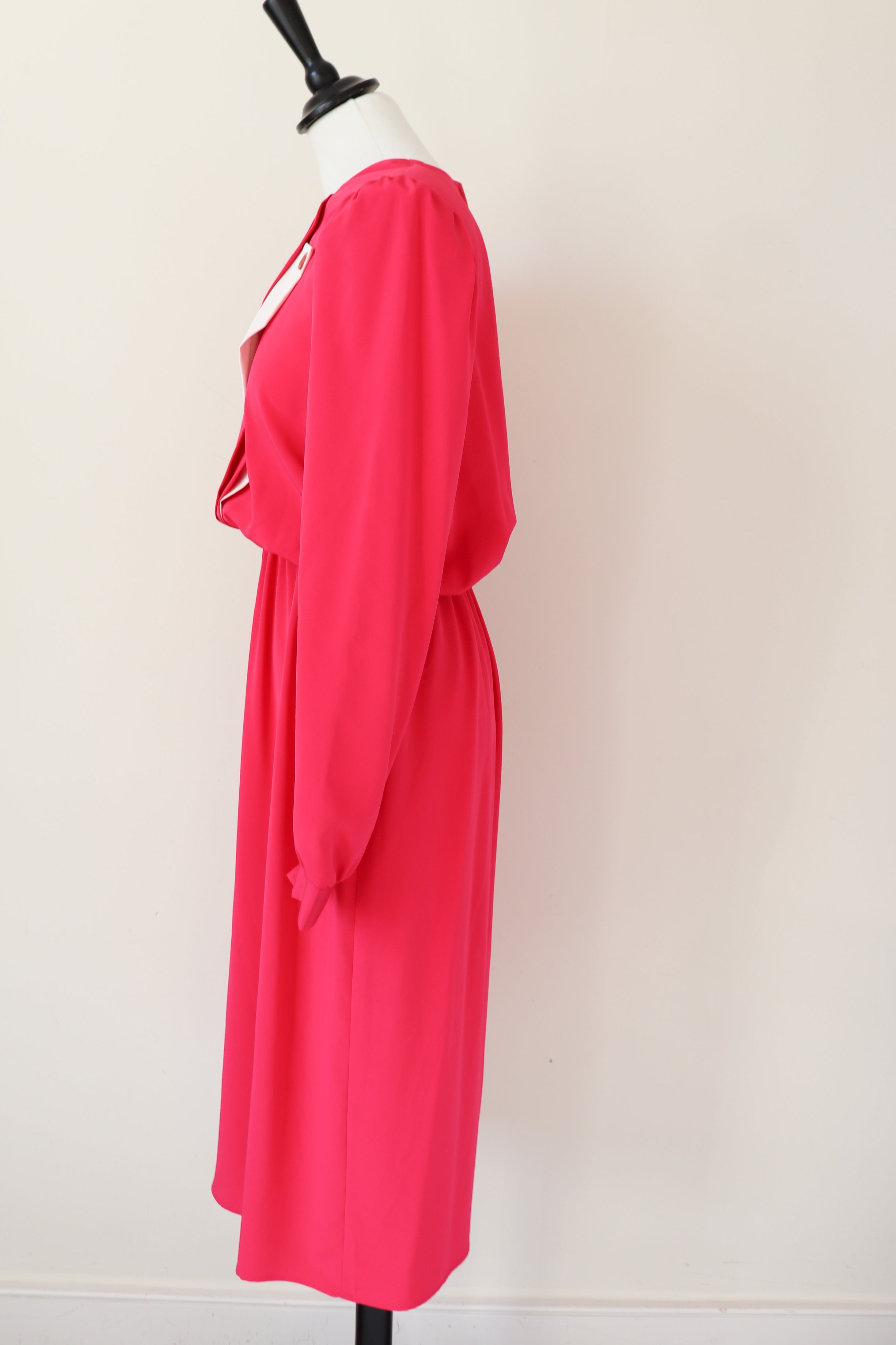 Vintage 1980s Pink Polyester Dress - Elastic Waist - M / UK 12