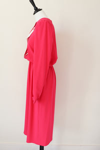 Vintage 1980s Pink Polyester Dress -  Elastic Waist -  M / UK 12