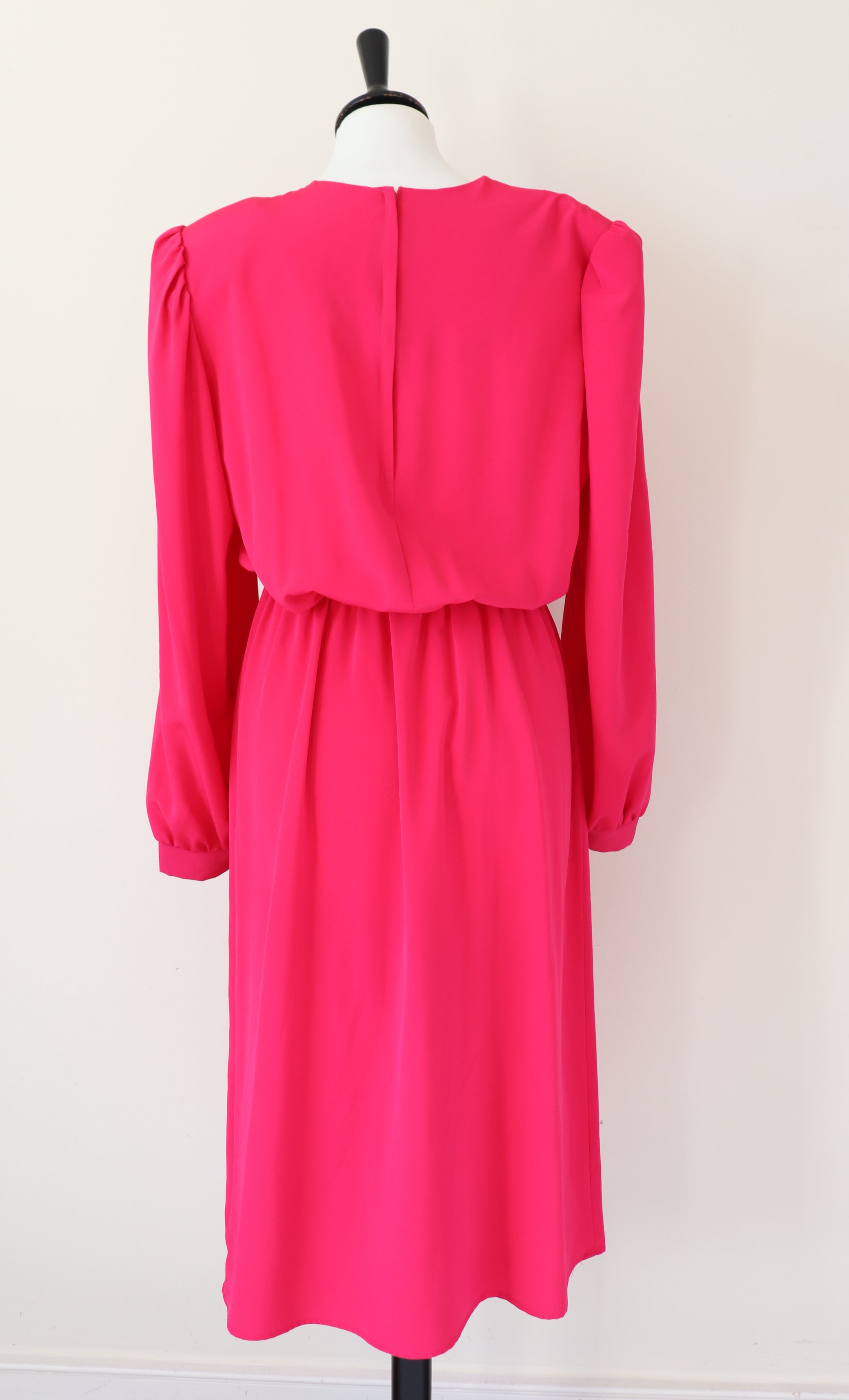 Vintage 1980s Pink Polyester Dress -  Elastic Waist -  M / UK 12