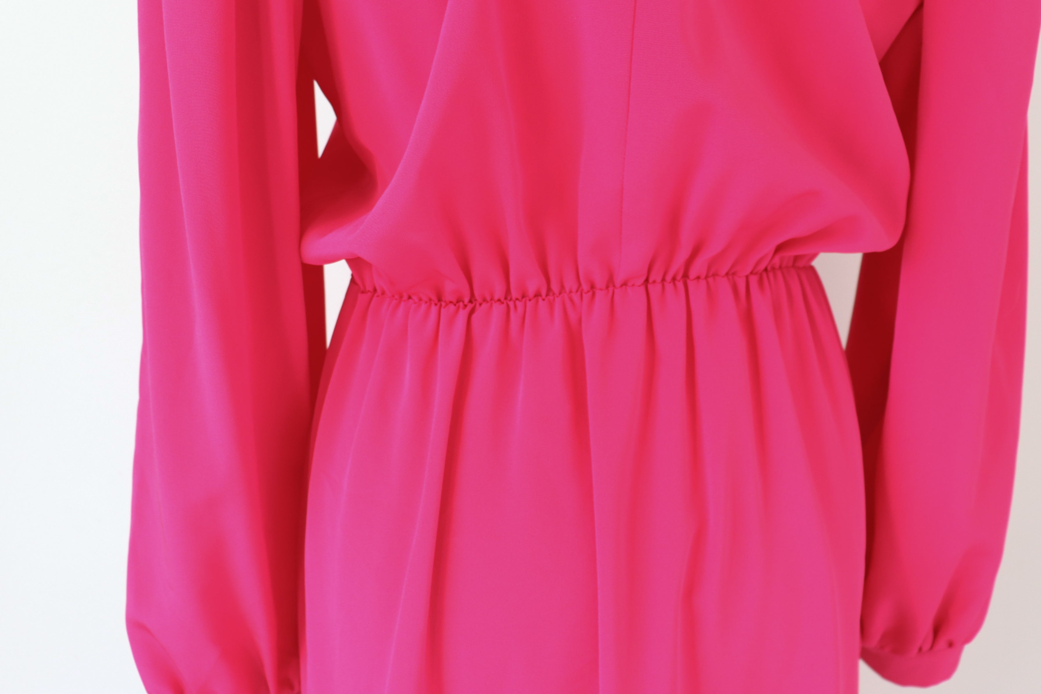Vintage 1980s Pink Polyester Dress - Elastic Waist - M / UK 12