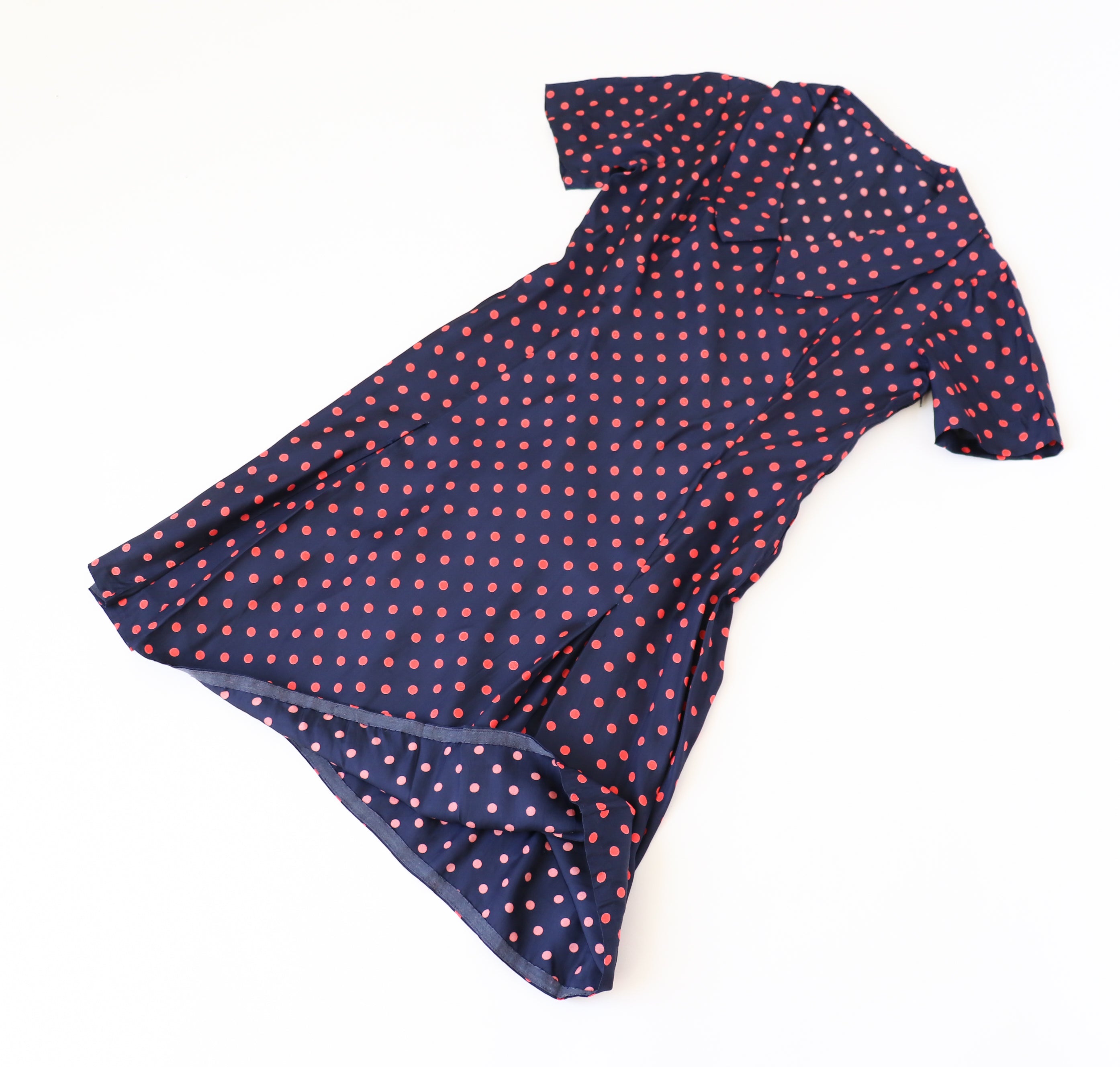 Vintage 1970s Dress - Blue Red Polka Dot / Spotted - S / UK 10