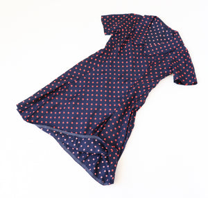 Vintage 1970s Dress - Blue Red Polka Dot / Spotted - S / UK 10