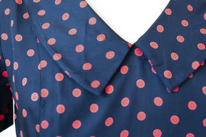Vintage 1970s Dress - Blue Red Polka Dot / Spotted - S / UK 10