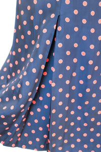 Vintage 1970s Dress - Blue Red Polka Dot / Spotted - S / UK 10