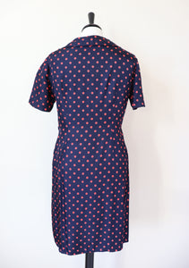 Vintage 1970s  Dress - Blue Red Polka Dot / Spotted - S / UK 10