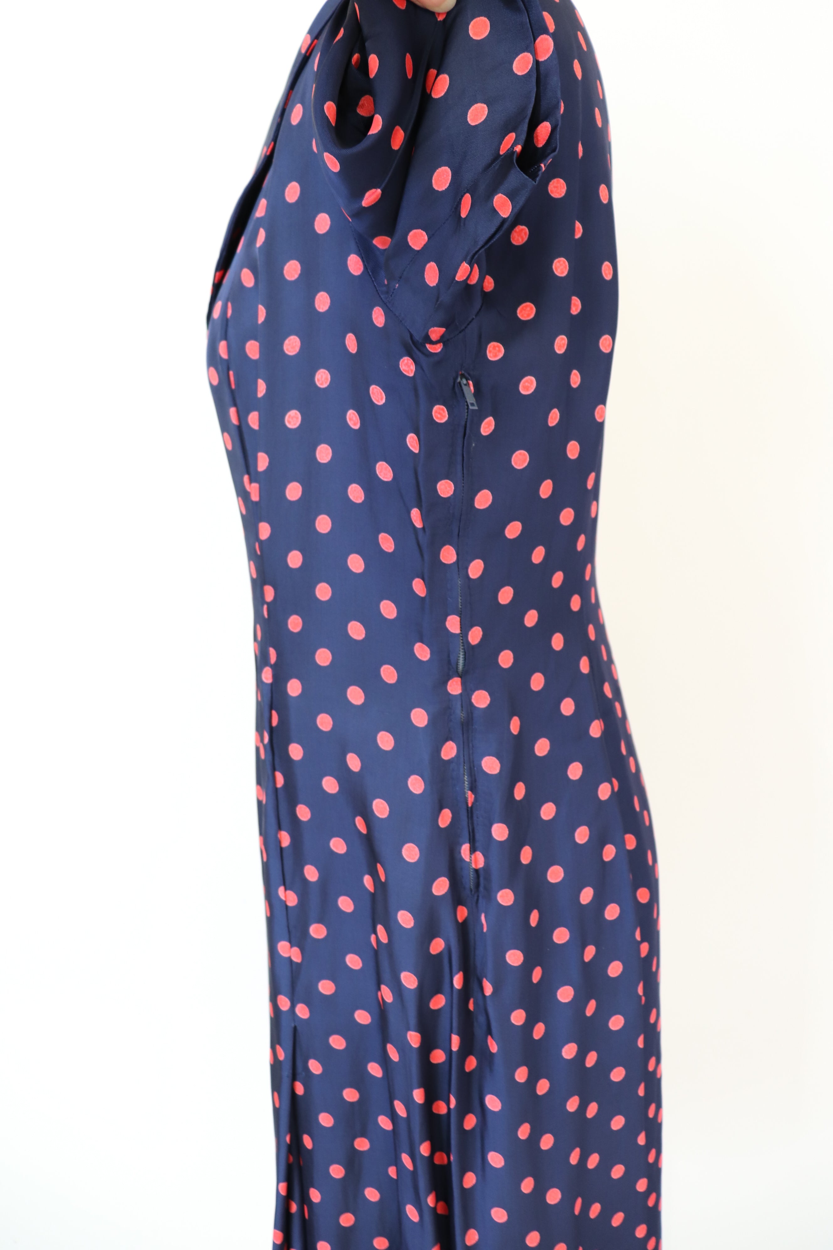 Vintage 1970s Dress - Blue Red Polka Dot / Spotted - S / UK 10