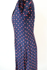 Vintage 1970s Dress - Blue Red Polka Dot / Spotted - S / UK 10