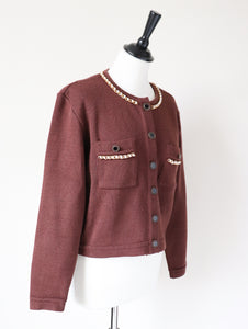 Kookai Collarless Cropped Vintage Cardigan -Brown Wool Blend Knit- M /  UK 12