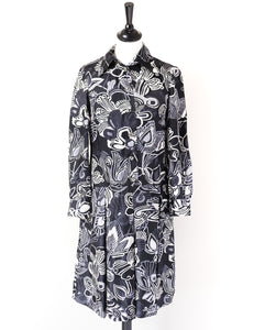 Vintage 1970s Silk Dress - Psychedelic - Black / Cream - Handmade - XS / UK 8