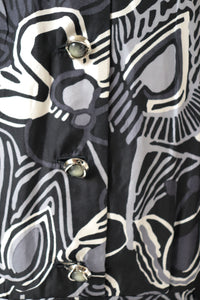 Vintage 1970s Silk Dress - Psychedelic - Black / Cream - Handmade - XS / UK 8