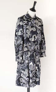 Vintage 1970s Silk Dress - Psychedelic - Black / Cream - Handmade - XS / UK 8