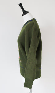 Green Wool Blend Jumper - 1960s Beatnik Style - S / UK 10
