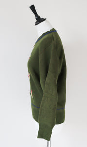 Green Wool Blend Jumper  - 1960s Beatnik Style - S /  UK 10