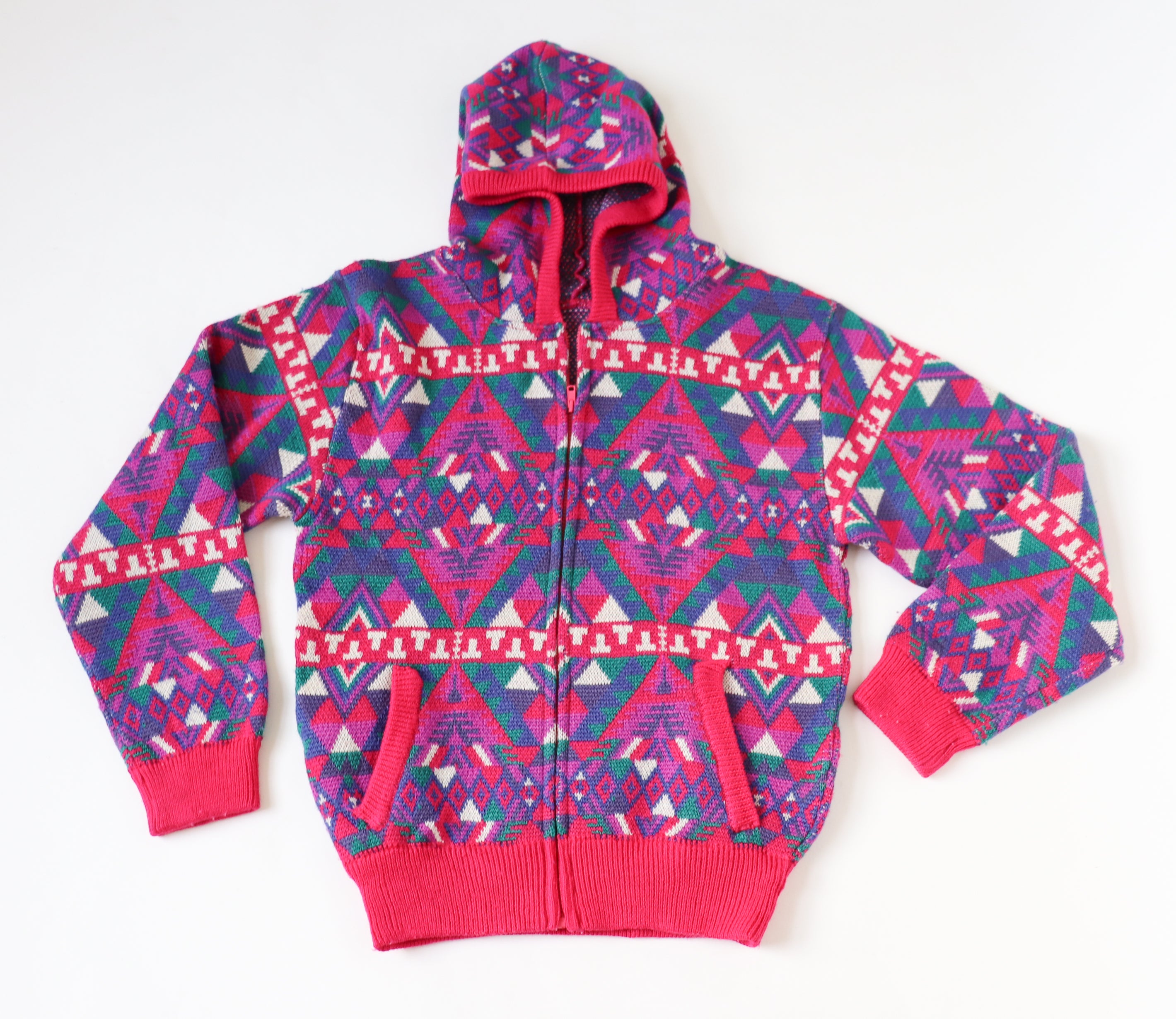 Hooded Wool Cardigan -  Fair Isle Nordic  Ski Knit - Zip Hoodie - S / UK 10