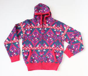 Hooded Wool Cardigan - Fair Isle Nordic  Ski Knit - Zip Hoodie - S / UK 10