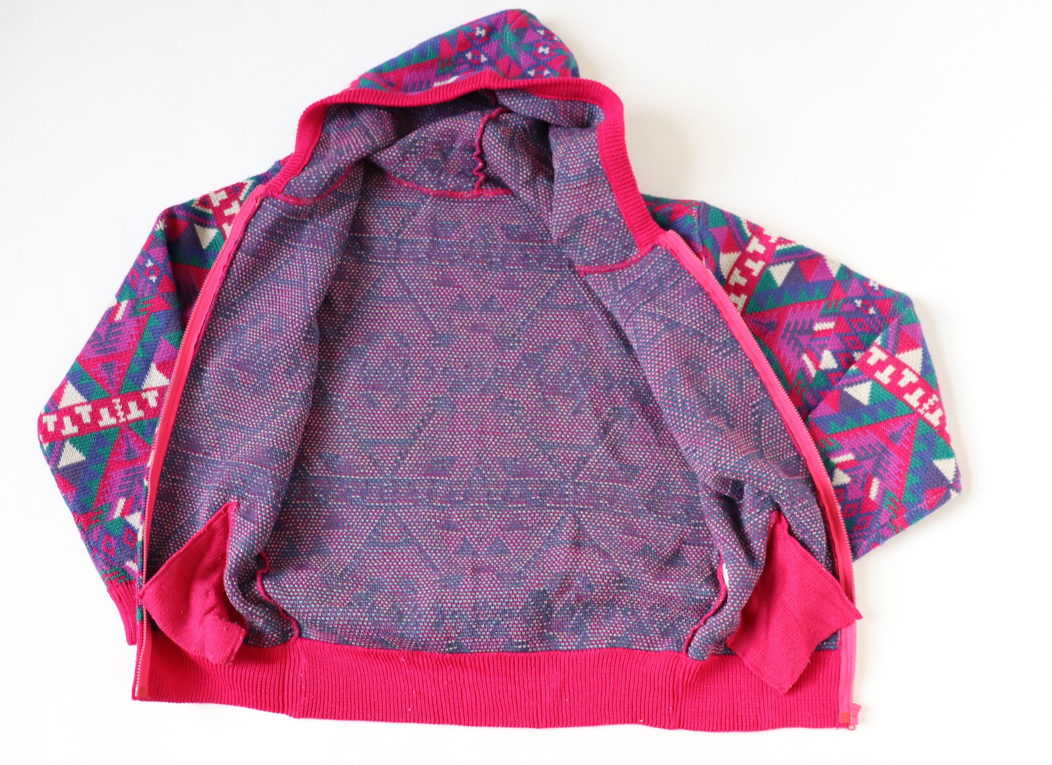 Hooded Wool Cardigan - Fair Isle Nordic  Ski Knit - Zip Hoodie - S / UK 10