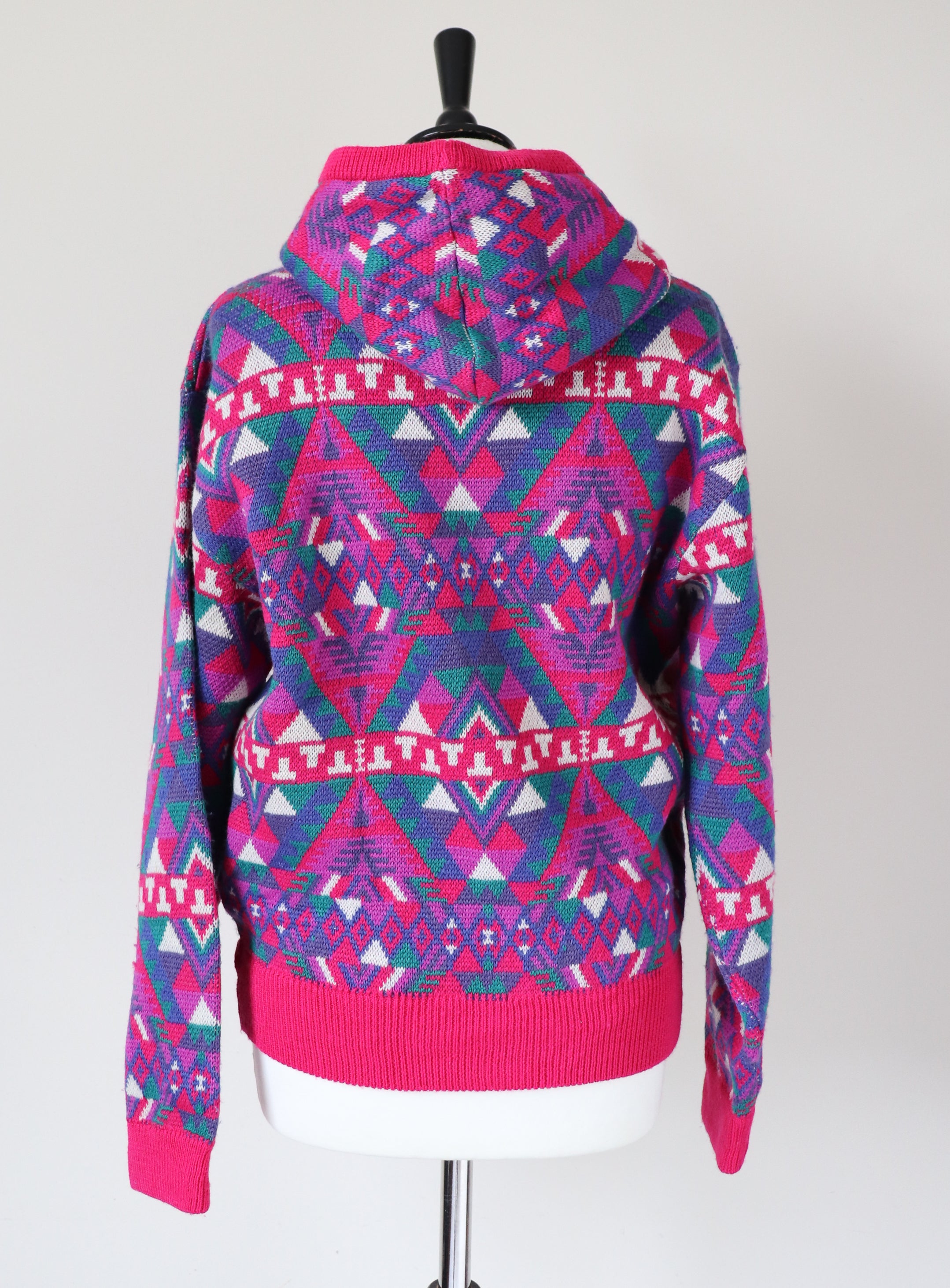 Hooded Wool Cardigan - Fair Isle Nordic  Ski Knit - Zip Hoodie - S / UK 10