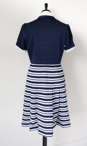 1970s Shirt Waister Vintage Dress - Blue / Striped - UK 10 / 12