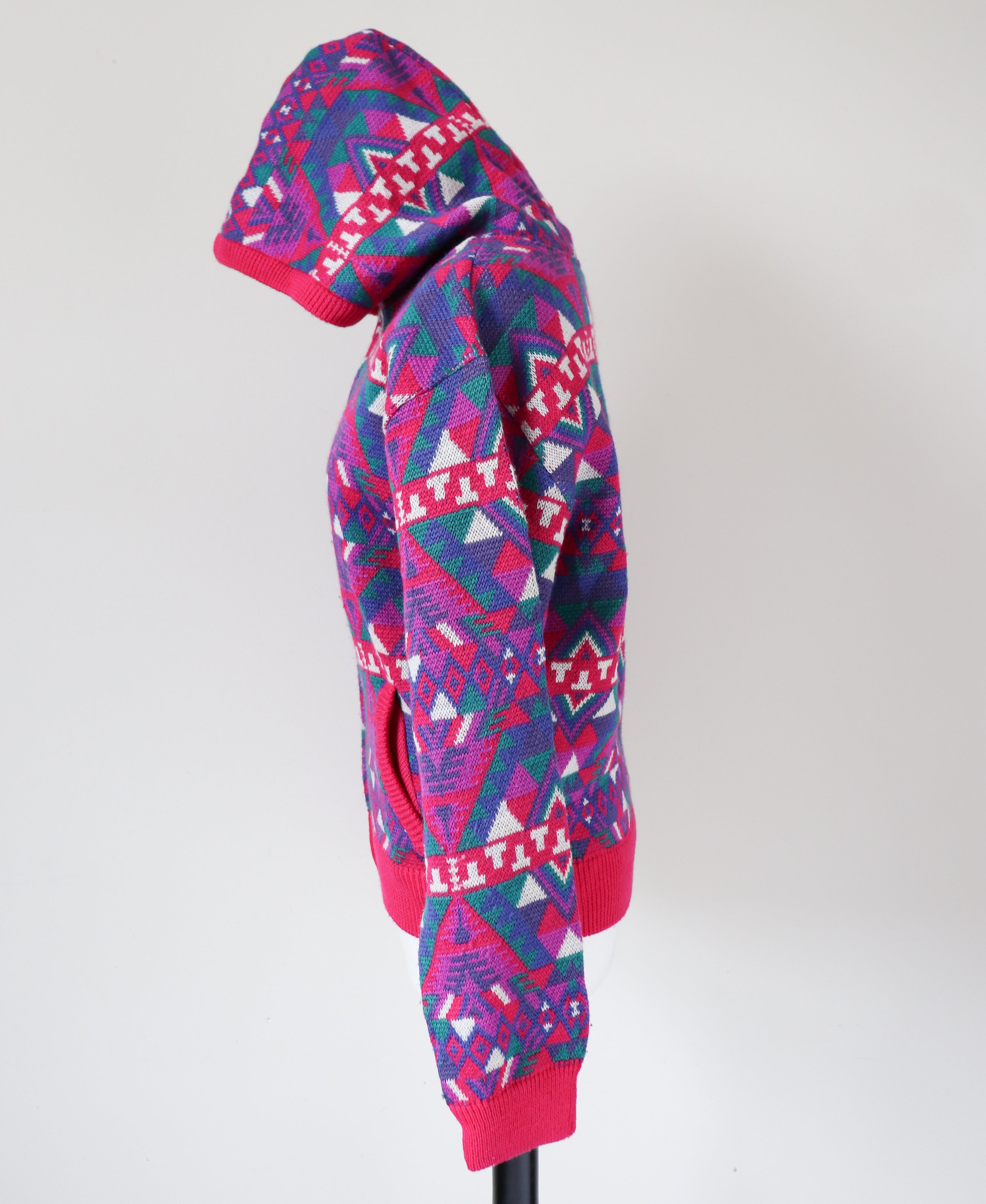 Hooded Wool Cardigan - Fair Isle Nordic  Ski Knit - Zip Hoodie - S / UK 10
