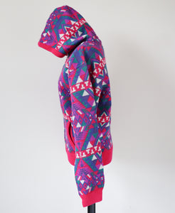 Hooded Wool Cardigan - Fair Isle Nordic  Ski Knit - Zip Hoodie - S / UK 10