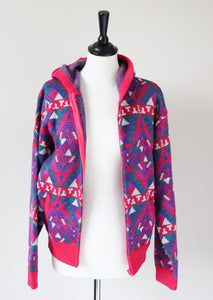 Hooded Wool Cardigan - Fair Isle Nordic  Ski Knit - Zip Hoodie - S / UK 10