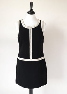 Black / Cream Shift Dress - Mini - 1980s / 1960s Style - Wool Blend - XS / UK 8