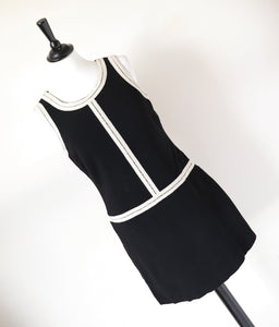 Black / Cream Shift Dress - Mini - 1980s / 1960s Style - Wool Blend - XS / UK 8