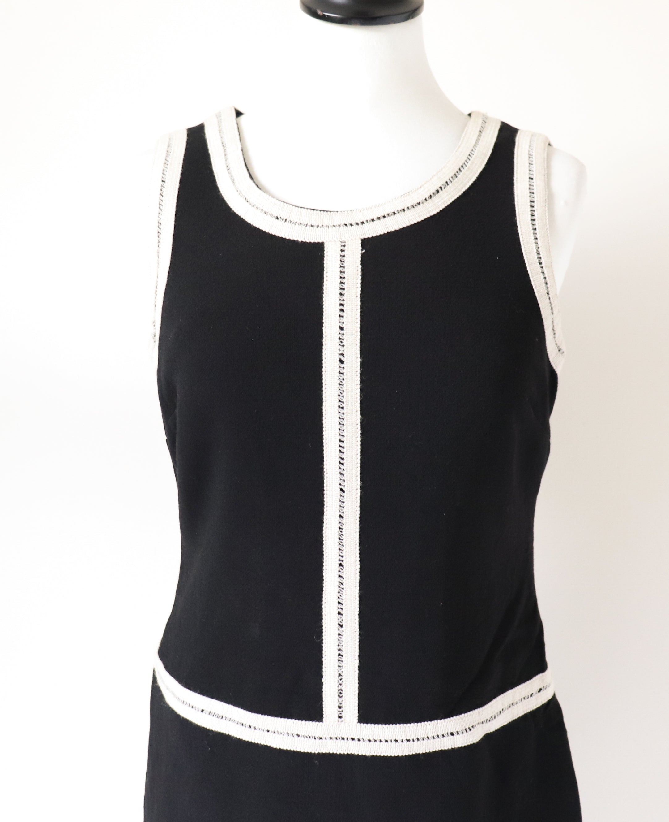 Black / Cream Shift Dress - Mini - 1980s / 1960s Style - Wool Blend - XS / UK 8