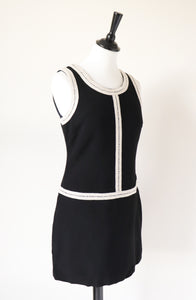 Black / Cream Shift Dress - Mini - 1980s / 1960s Style - Wool Blend - XS / UK 8