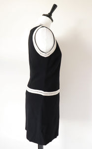 Black / Cream Shift Dress - Mini - 1980s / 1960s Style - Wool Blend - XS / UK 8