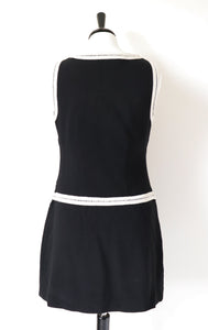 Black / Cream Shift Dress - Mini - 1980s / 1960s Style - Wool Blend - XS / UK 8