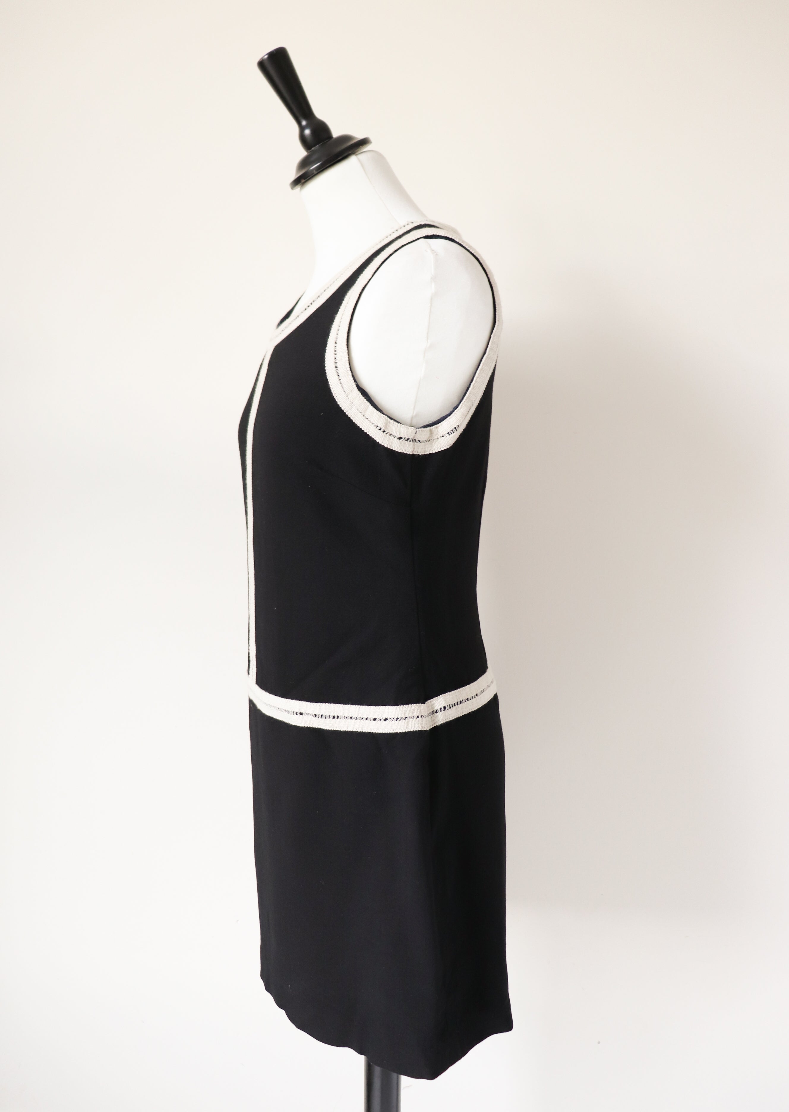 Black / Cream Shift Dress - Mini - 1980s / 1960s Style - Wool Blend - XS / UK 8