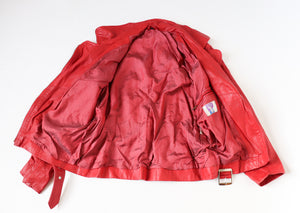 Red Leather Biker Jacket - Vintage - Womens - 1980s - UK 12 / 14