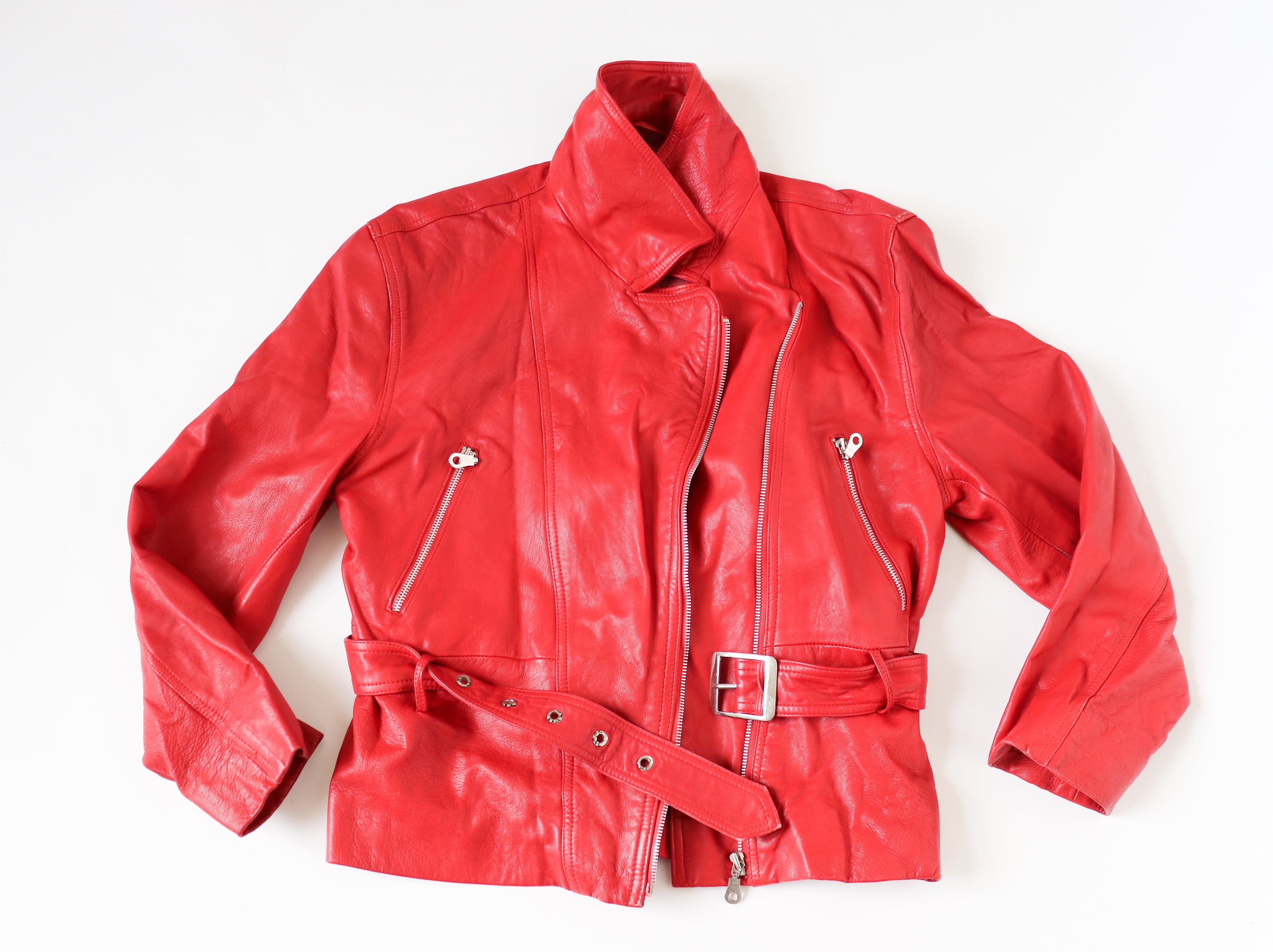 Red Leather Biker Jacket - Vintage - Womens - 1980s - UK 12 / 14