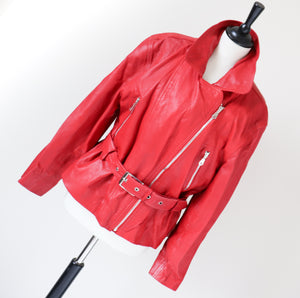 Red Leather Biker Jacket - Vintage - Womens - 1980s - UK 12 / 14