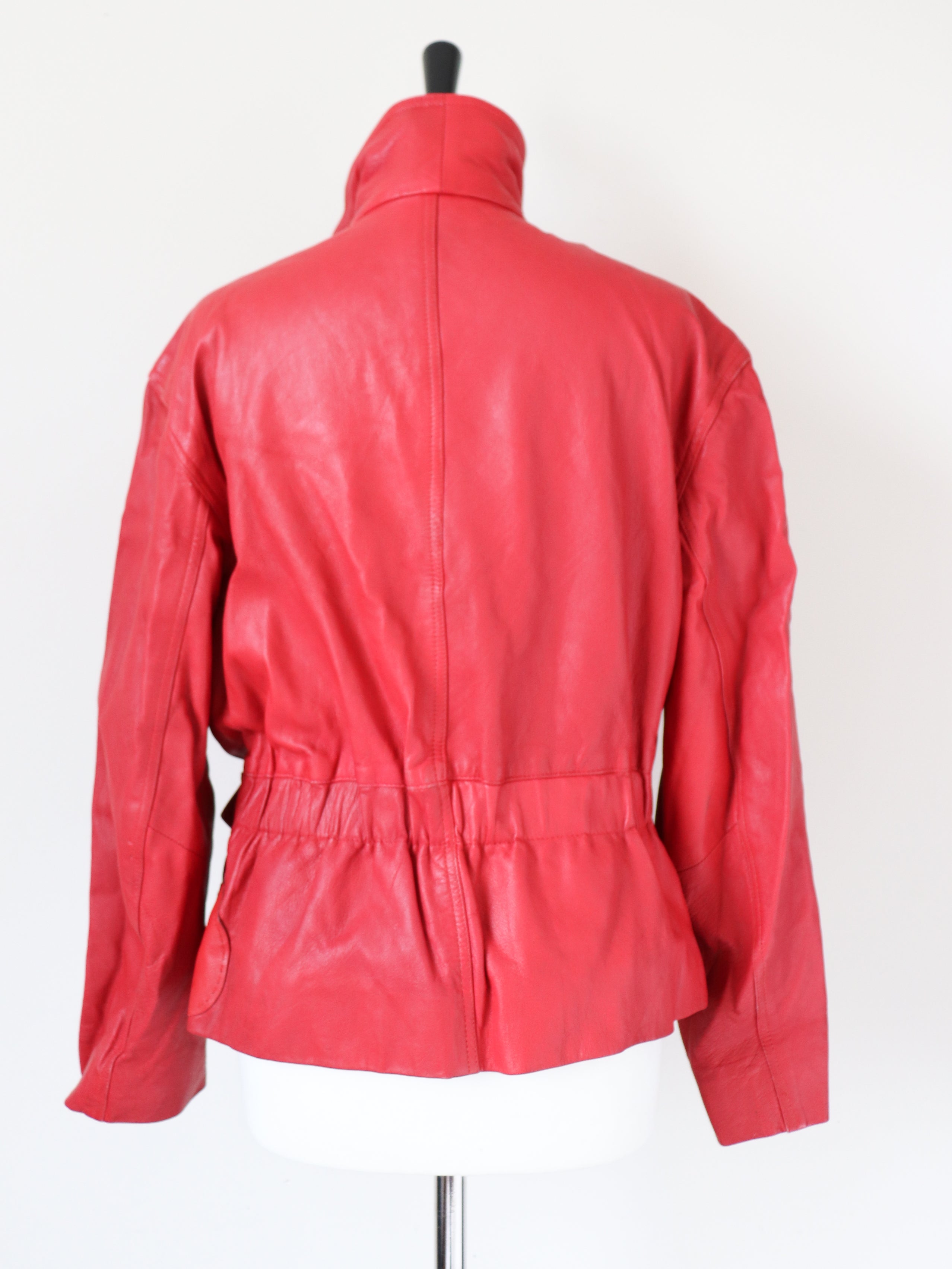 Red Leather Biker Jacket - Vintage - Womens - 1980s - UK 12 / 14