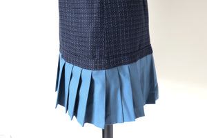 Blue Woven Check Mini Dress - Pleated Skirt - XS  / UK 8